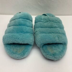Ugg Plush Fuzzy Slide Slippers in Teal Blue, SZ 8, box 39